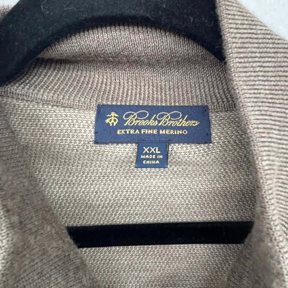 Brooks Brothers Mens Quarter Zip Sweater XXL‎ Merino Wool Tan Quiet Luxury Basic